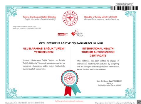 Republic of Turkey Ministry of Health International Health Tourism Authorization Certificate